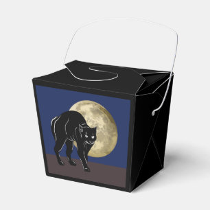 Halloween Prowling Black Cat On A Full Moon Night Favor Boxes
