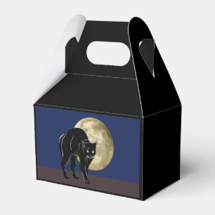 Halloween Prowling Black Cat On A Full Moon Night Favor Boxes