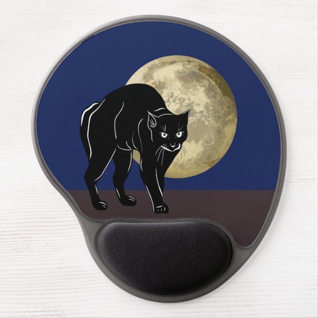 Halloween Prowling Black Cat On A Full Moon Night Gel Mouse Pad (Front)