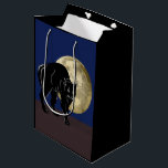 Halloween Prowling Black Cat On A Full Moon Night Medium Gift Bag<br><div class="desc">Gift Giving Bag printed with a Halloween Prowling Black Cat On A Full Moon Night hand drawn graphic artwork drawing design illustration by TheFabricSeal print on demand shop at Zazzle.com #ZazzleMade ©️Original. https://www.zazzle.com/store/thefabricseal This Halloween classic looking vintage yet modern contemporary style art piece features a creamy golden yellow full harvest...</div>