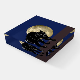 Halloween Prowling Black Cat On A Full Moon Night Paperweight