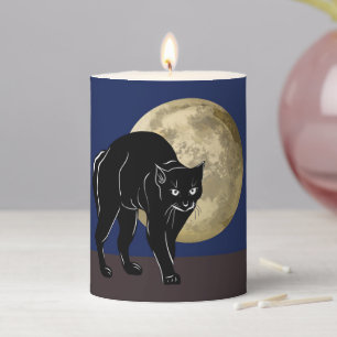 Halloween Prowling Black Cat On A Full Moon Night Pillar Candle