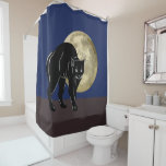 Halloween Prowling Black Cat On A Full Moon Night Shower Curtain<br><div class="desc">Shower Curtain decorative bathroom amenity and home decor furnishing accessory printed with a Halloween Prowling Black Cat On A Full Moon Night hand drawn graphic artwork drawing design illustration by TheFabricSeal print on demand shop at Zazzle.com #ZazzleMade ©️Original. https://www.zazzle.com/store/thefabricseal This Halloween classic looking vintage yet modern contemporary style art piece...</div>