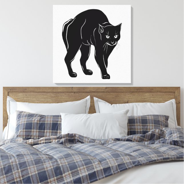 Halloween Prowling Black Cat Silhouette Drawing Canvas Print (Insitu(Bedroom))