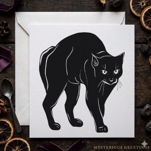 Halloween Prowling Black Cat Silhouette Drawing Card