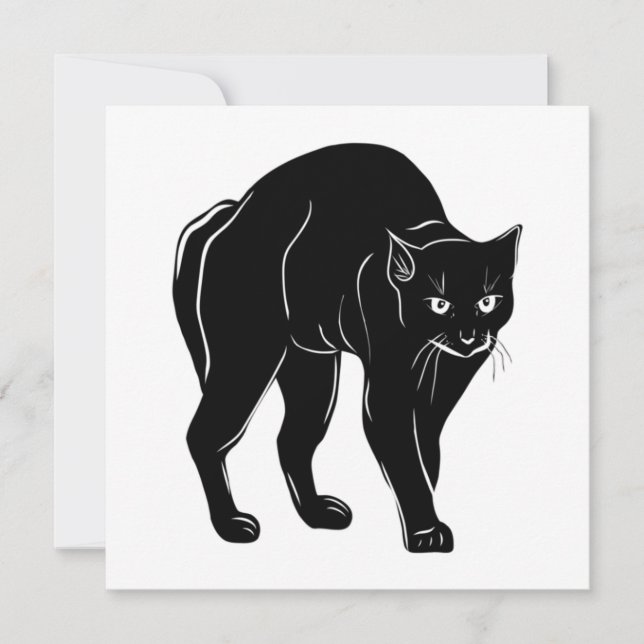 Halloween Prowling Black Cat Silhouette Drawing Card (Front)