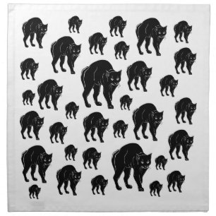 Halloween Prowling Black Cat Silhouette Drawing Cloth Napkin