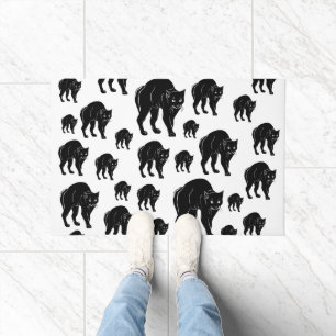 Halloween Prowling Black Cat Silhouette Drawing Doormat