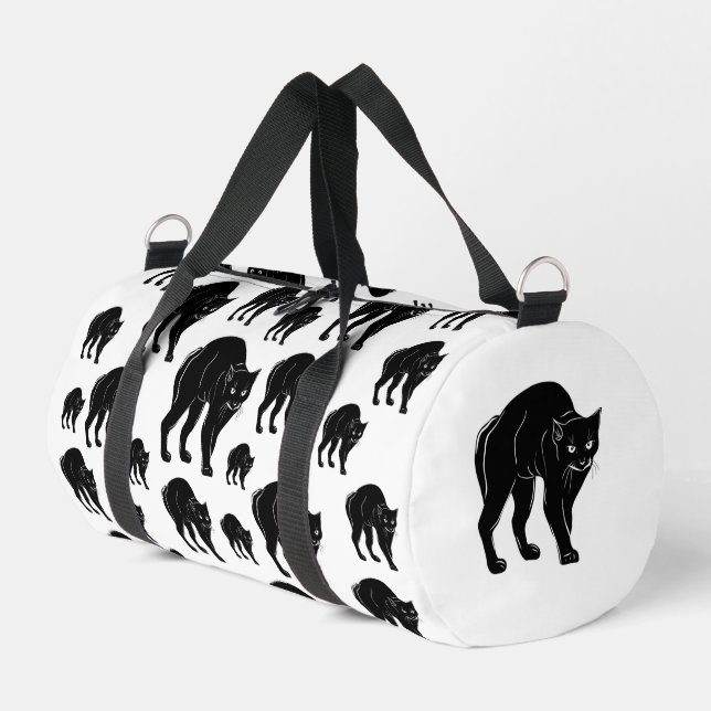 Halloween Prowling Black Cat Silhouette Drawing Duffle Bag (Left Corner)