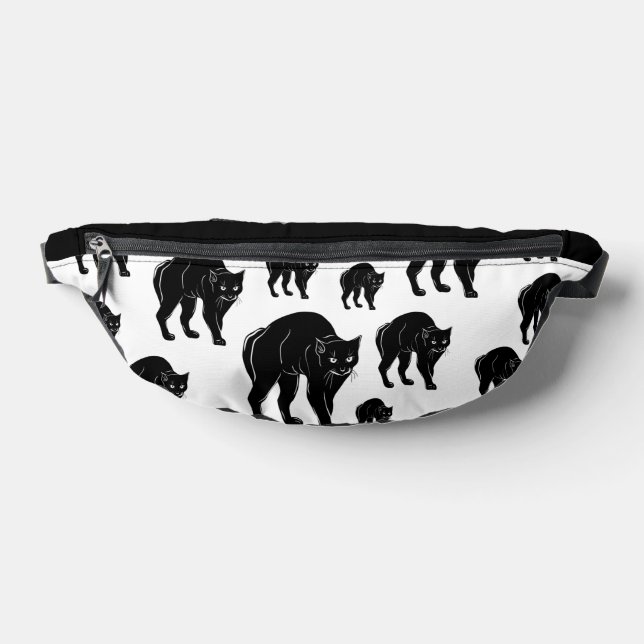 Halloween Prowling Black Cat Silhouette Drawing Fanny Pack (Lay Down)