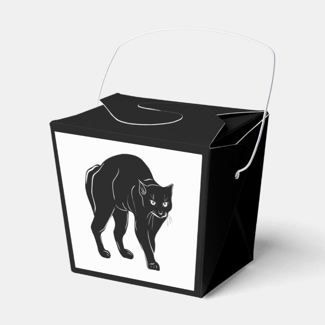 Halloween Prowling Black Cat Silhouette Drawing Favor Boxes (Front Side)