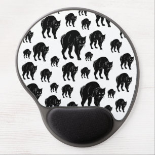 Halloween Prowling Black Cat Silhouette Drawing Gel Mouse Pad