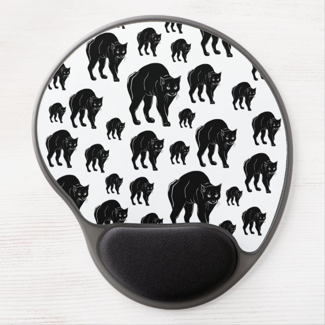 Halloween Prowling Black Cat Silhouette Drawing Gel Mouse Pad (Front)