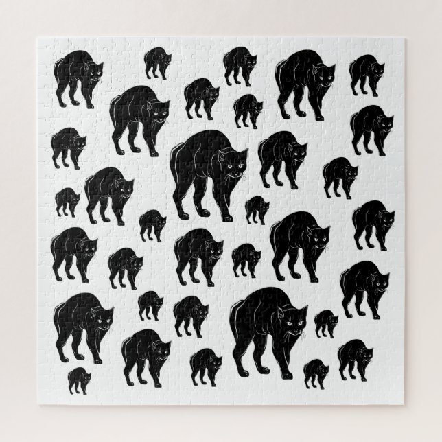 Halloween Prowling Black Cat Silhouette Drawing Jigsaw Puzzle (Vertical)