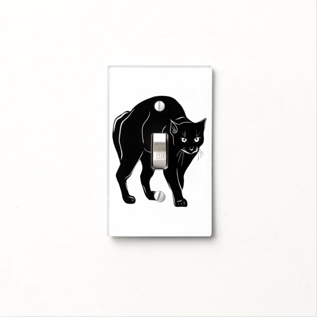 Halloween Prowling Black Cat Silhouette Drawing Light Switch Cover (In Situ)