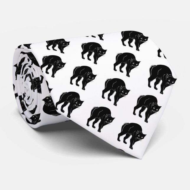 Halloween Prowling Black Cat Silhouette Drawing Neck Tie (Rolled)