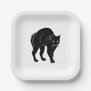 Halloween Prowling Black Cat Silhouette Drawing Paper Plates