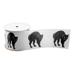 Halloween Prowling Black Cat Silhouette Drawing Satin Ribbon