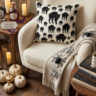 Halloween Prowling Black Cat Silhouette Drawing Throw Pillow