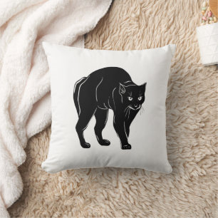 Halloween Prowling Black Cat Silhouette Drawing Throw Pillow