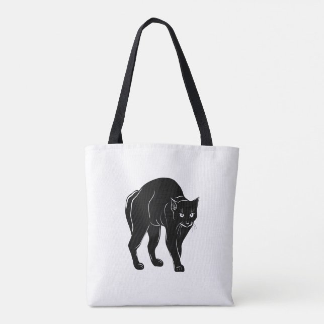 Halloween Prowling Black Cat Silhouette Drawing Tote Bag (Back)