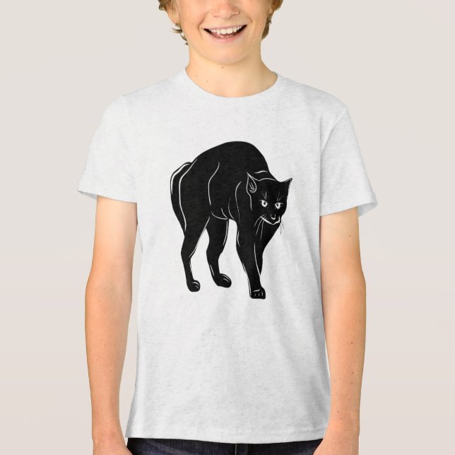 Halloween Prowling Black Cat Silhouette Drawing Tri-Blend Shirt (Front)