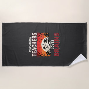 Halloween Psychology Teacher Loves Brains Horror Beach Towel