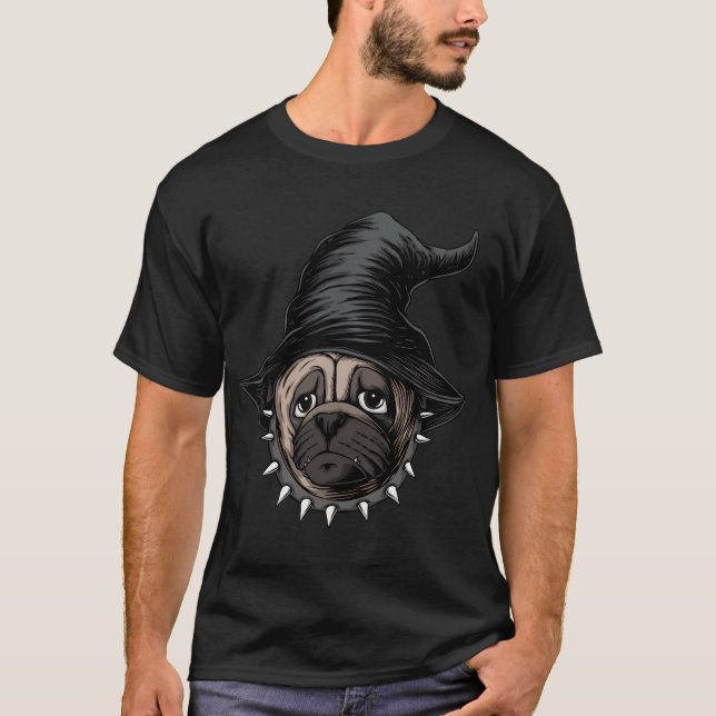 Halloween Pug dog wear hat T-Shirt (Front)