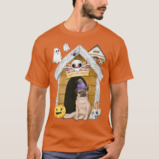 Halloween Pug Dog Witch Haunted House  T-Shirt