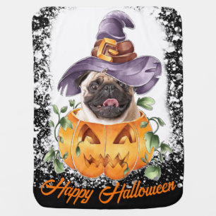 Halloween Pug in Jackolantern Happy Halloween  Baby Blanket