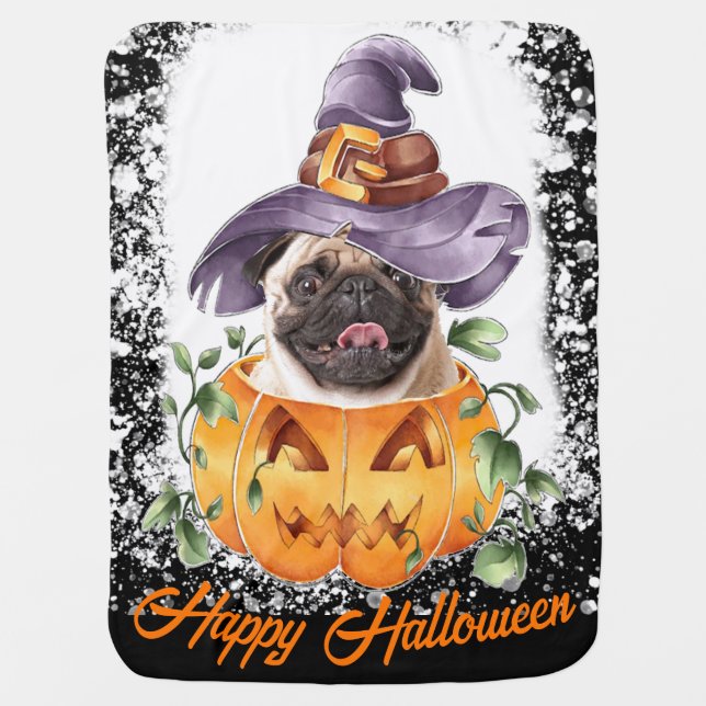 Halloween Pug in Jackolantern Happy Halloween  Baby Blanket (Front)