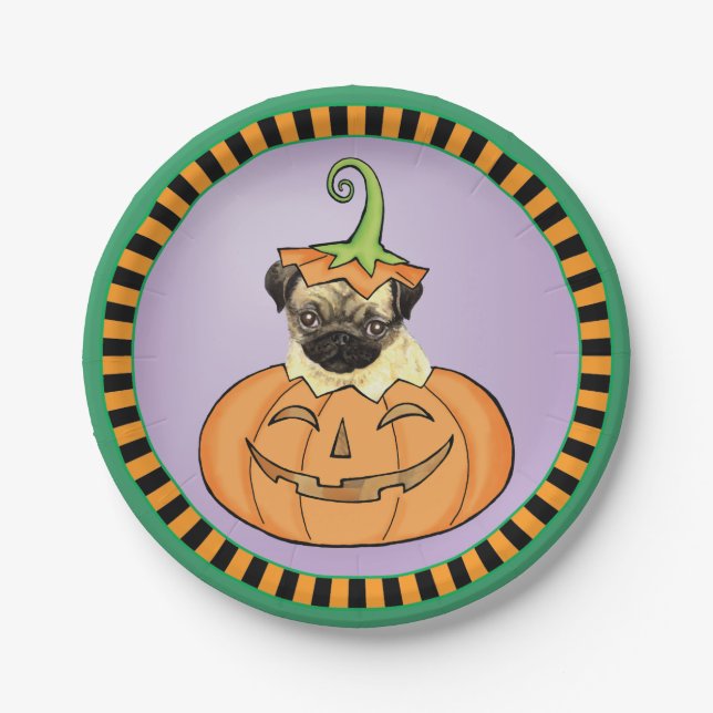 Halloween Pug Paper Plate (Front)