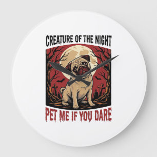 Halloween Pug Shirt with Spooky Graveyard Vintage Large Clock