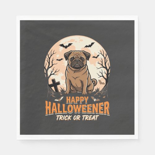 Halloween Pug Trick or Treat Moon Napkins