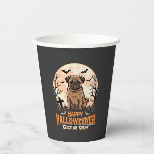Halloween Pug Trick or Treat Moon Paper Cups
