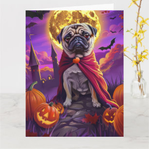 Halloween Pug Vampire Pumpkins Scary Card