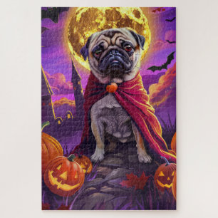 Halloween Pug Vampire Pumpkins Scary Jigsaw Puzzle