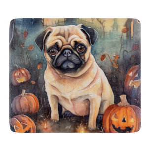 Halloween Pug With Pumpkins Scary Cutting Board