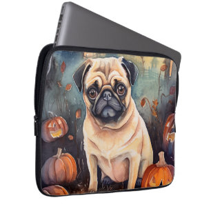 Halloween Pug With Pumpkins Scary Laptop Sleeve