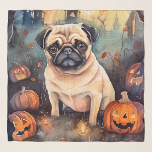 Halloween Pug With Pumpkins Scary Scarf