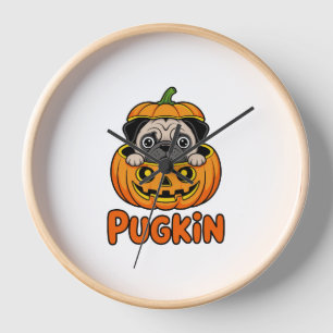 Halloween Pugkin, Pumpkin Pug Dog Clock