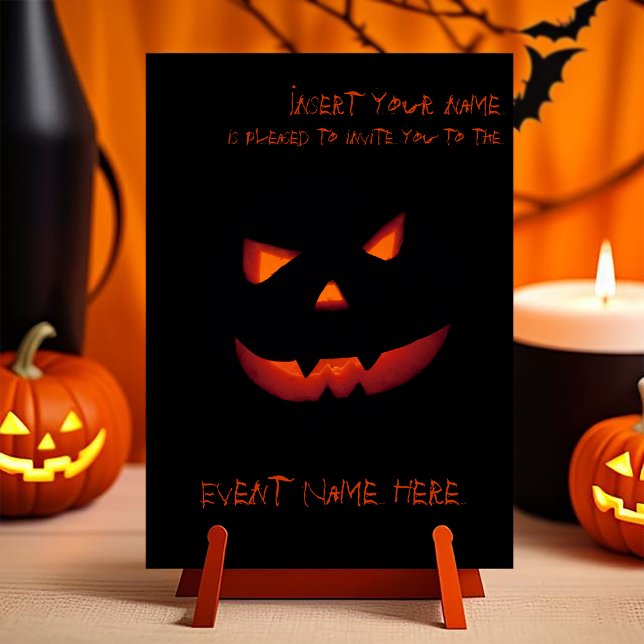 Halloween Pumpkin 001 Invitation (Customizable invitation with the image of a scary smiling halloween carved pumpkin. )