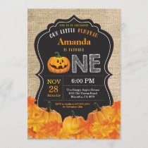 Halloween Pumpkin 1st Birthday Invitation Burlap