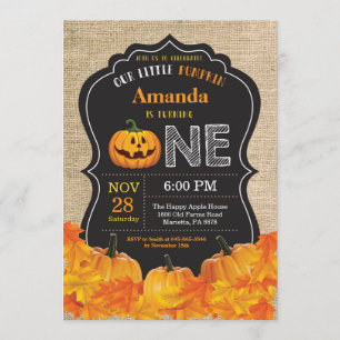 Halloween Pumpkin 1st Birthday Invitation Burlap