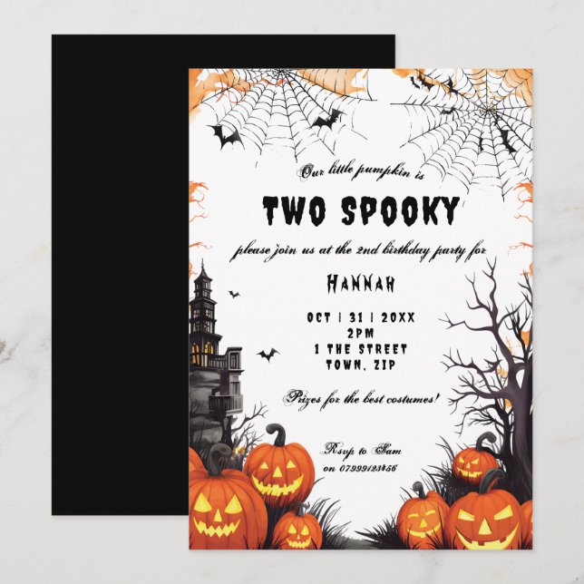 Halloween pumpkin 2nd birthday party invitation (Front/Back)