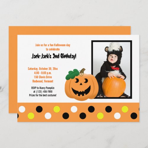 Halloween Pumpkin 5x7 Photo Birthday Invitation