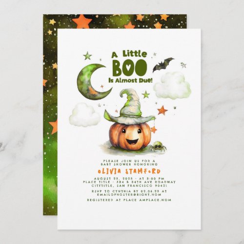 Halloween Pumpkin A Little Boo Boy Baby Shower Invitation