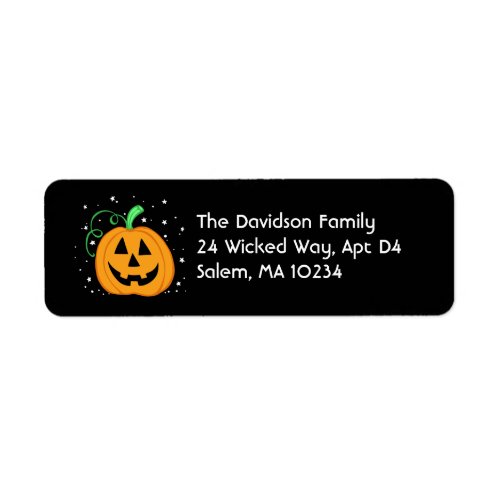 Halloween Pumpkin Address Label on Black