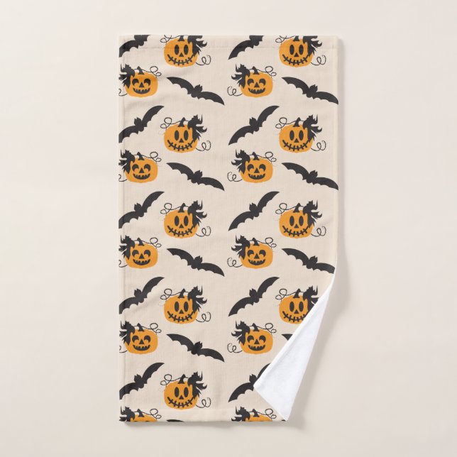 Halloween Pumpkin And Bat Pattern Orange Black Hand Towel (Hand Towel)