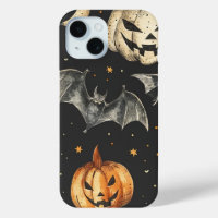 Halloween Pumpkin and Bats Pattern Vintage Fall